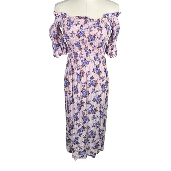 Topshop Dresses Topshop Off Shoulder Smocked Midi Dress Pink